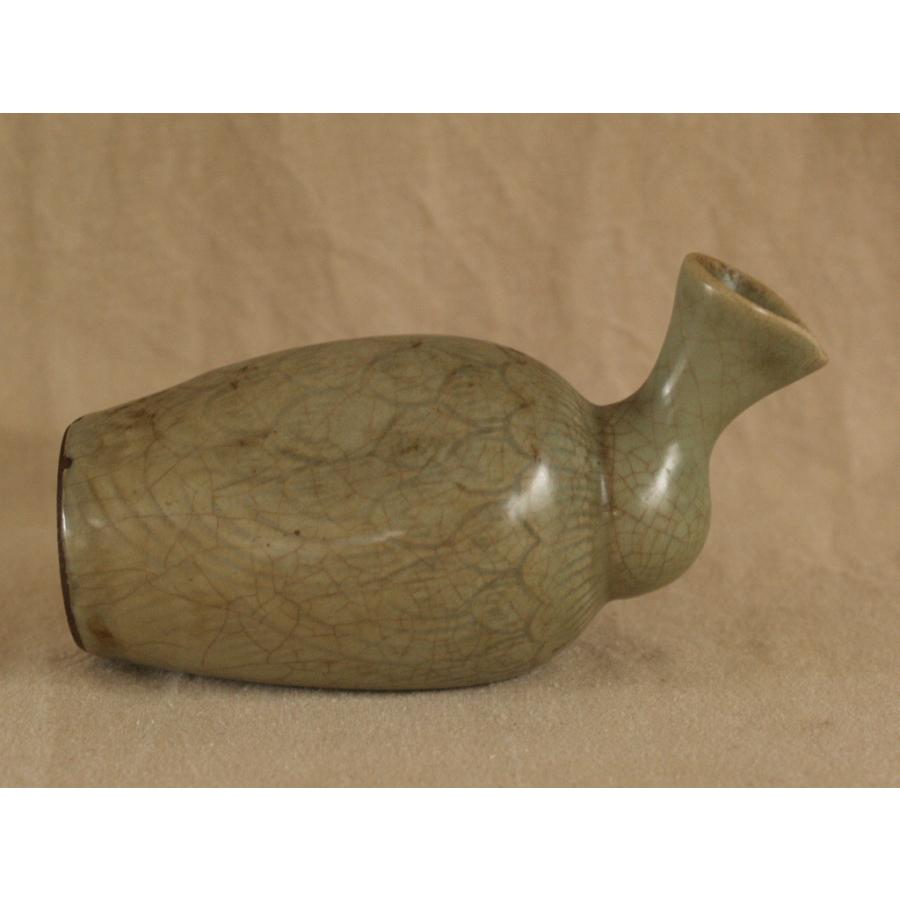 貴重 江戸時代 三田青磁 鶴首徳利18cm 花生 茶道 華道 検 古伊万里