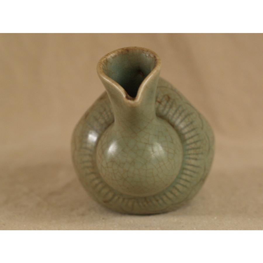 貴重 江戸時代 三田青磁 鶴首徳利18cm 花生 茶道 華道 検 古伊万里