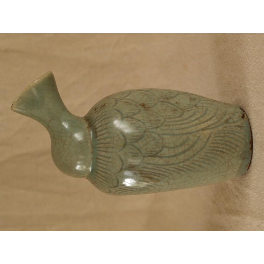 貴重 江戸時代 三田青磁 鶴首徳利18cm 花生 茶道 華道 検 古伊万里