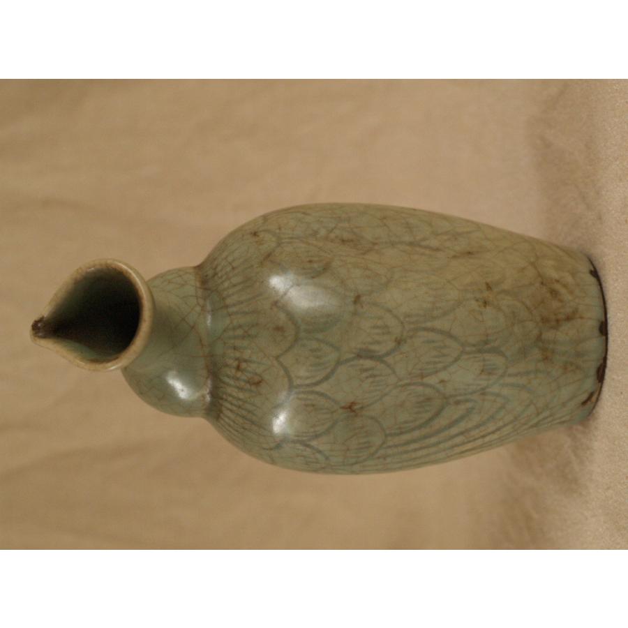 貴重 江戸時代 三田青磁 鶴首徳利18cm 花生 茶道 華道 検 古伊万里