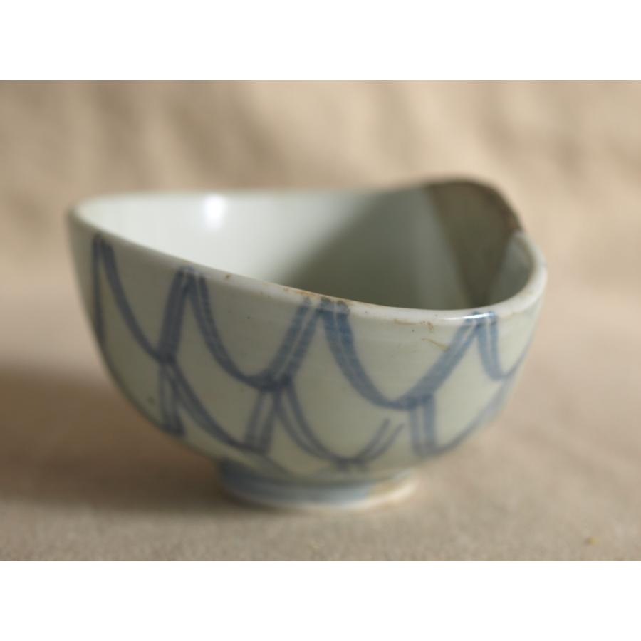 レア珍品 江戸初期 古伊万里 ヘタリ網目茶碗11cm 初期伊万里