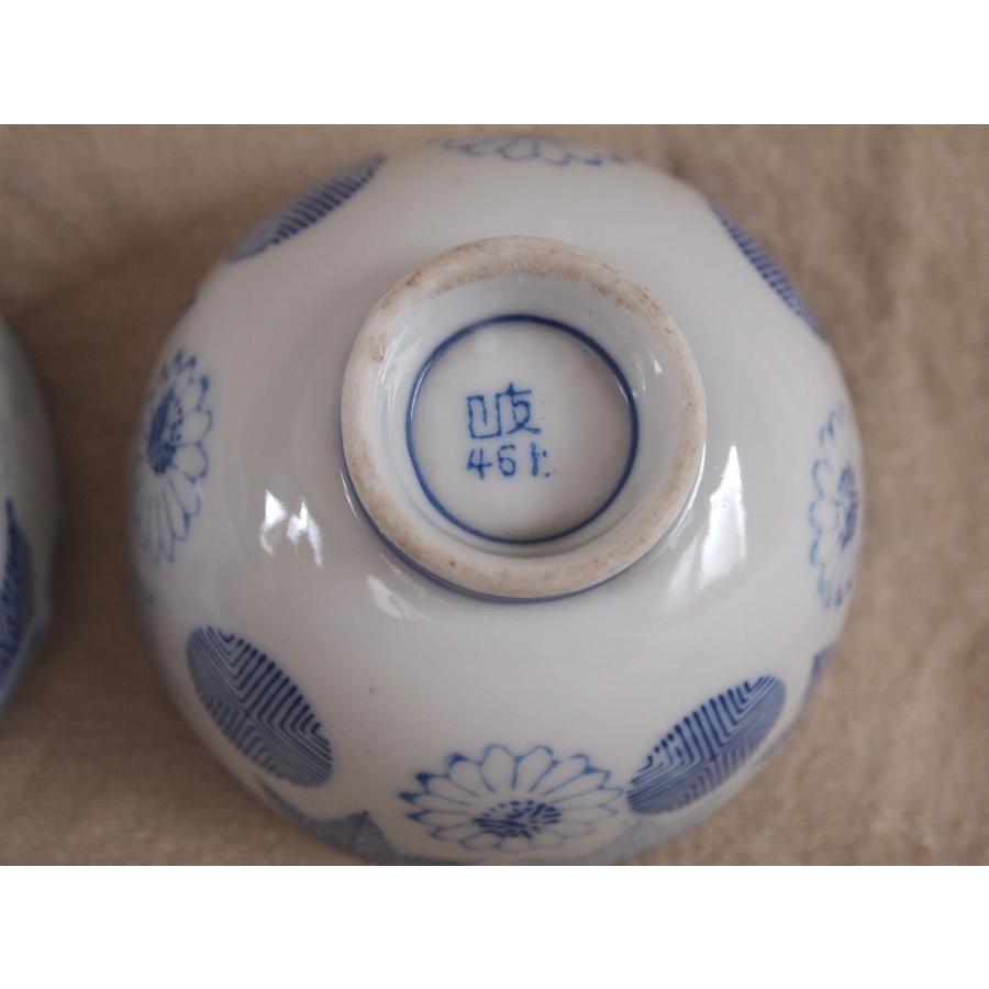 レア珍品 明治 大正時代 461番号入 印版手 染付小服茶碗8cm4客 レア珍品 明治 大正時代 461番号入 印版手 染付小服茶碗8cm4客