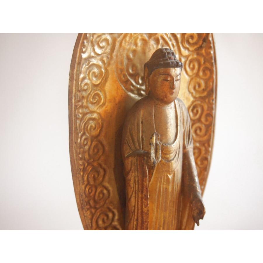 時代 絢爛豪華 鍍金阿弥陀如来立像32ｃｍ 木彫釈迦如来立像 仏教 仏像 浄土真宗_5