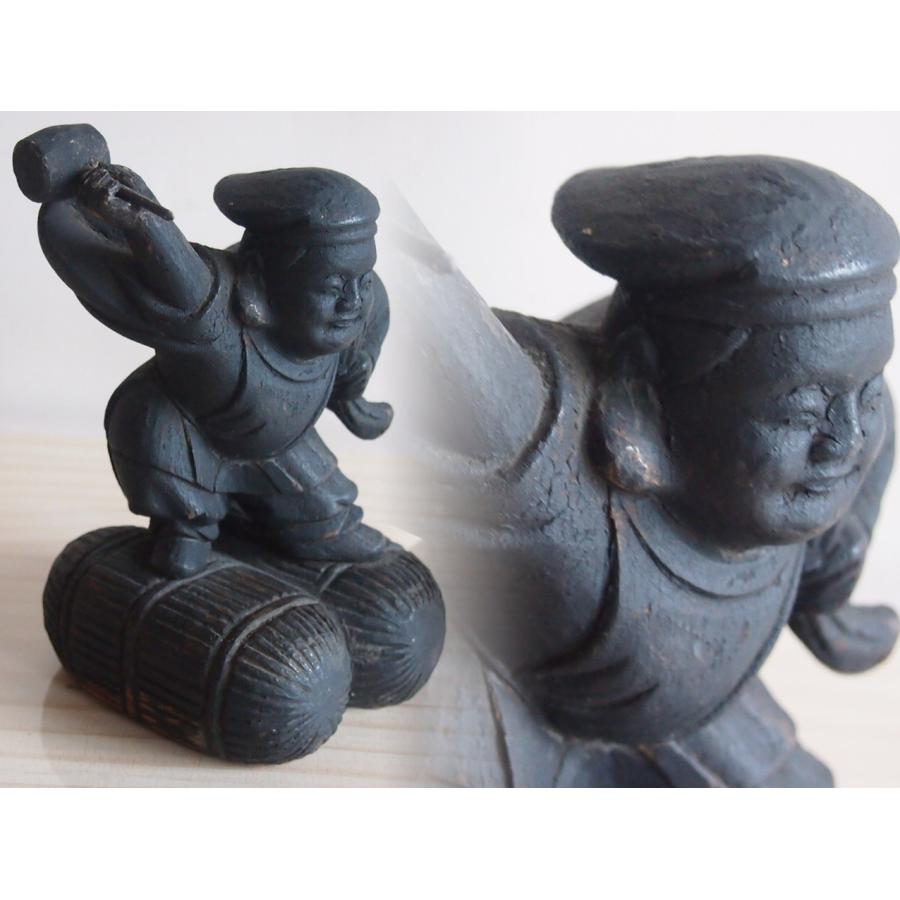 レア珍品 江戸時代 木彫 躍動感溢れる大黒様16cm 仏教 仏像 五穀豊穣