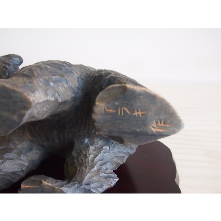 昭和レトロ アラキ作 ガラス目木彫り熊25ｃｍ 荒木清峰 在銘 北海道 アイヌ  工芸 日本 北海道 キムンカムイ 木り彫刻 伝統工芸 縁起物 限定_5