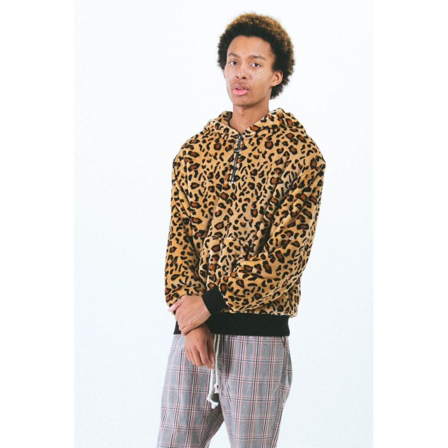 セール！FAIRPLAY BRAND フェアプレイブランド レオパード ドロップショルダー フリース フーディー パーカー ブラウン