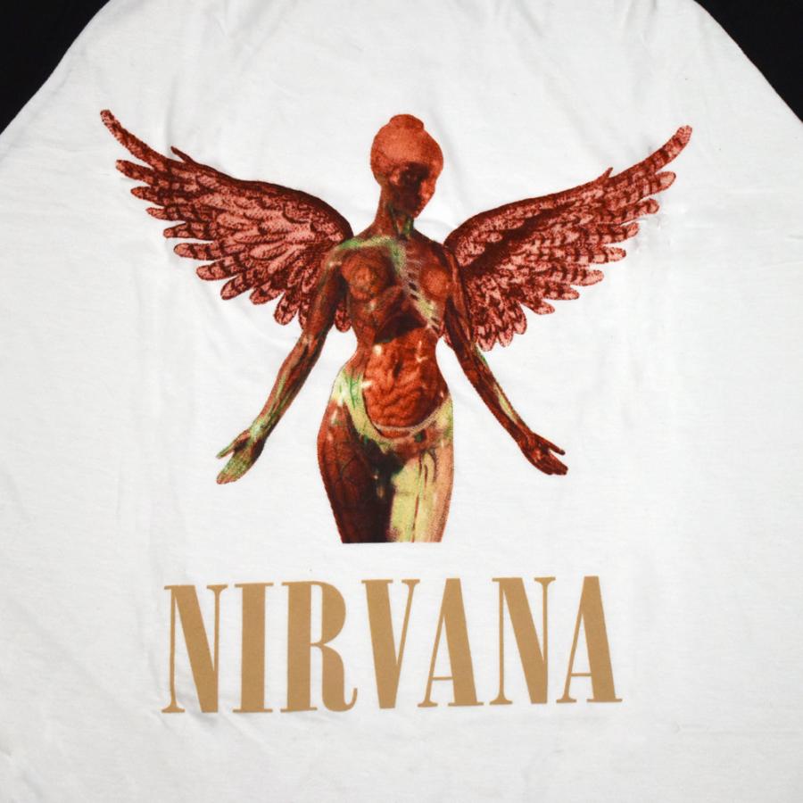 NIRVANA ニルヴァーナ 7分袖 ラグラン Tシャツ バンドTシャツ ホワイト/ブラック TRIANGLE IN UTERO RAGLAN TEE 元値7700円 | MUSIC TEE | 02