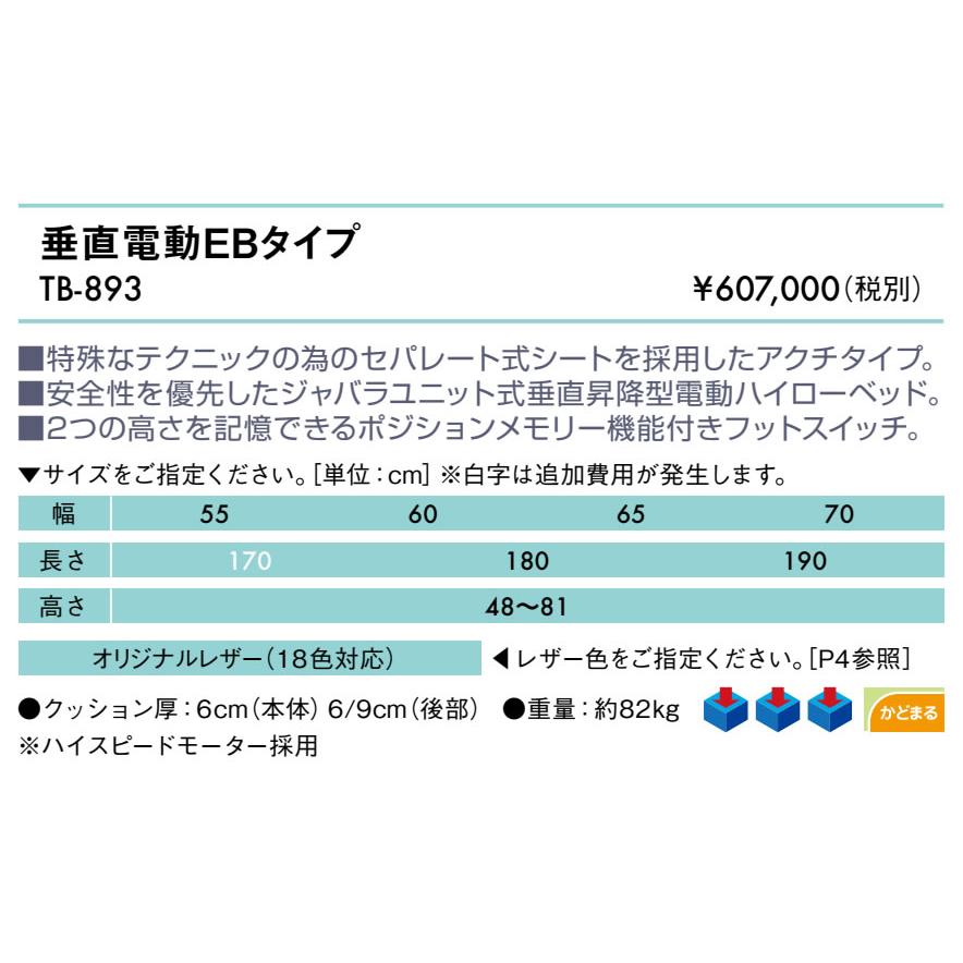 高田ベッド　整骨院治療用　整体　マッサージ 高田ベッド製作所 高田ベッド 垂直電動EBタイプ TB-893 足側