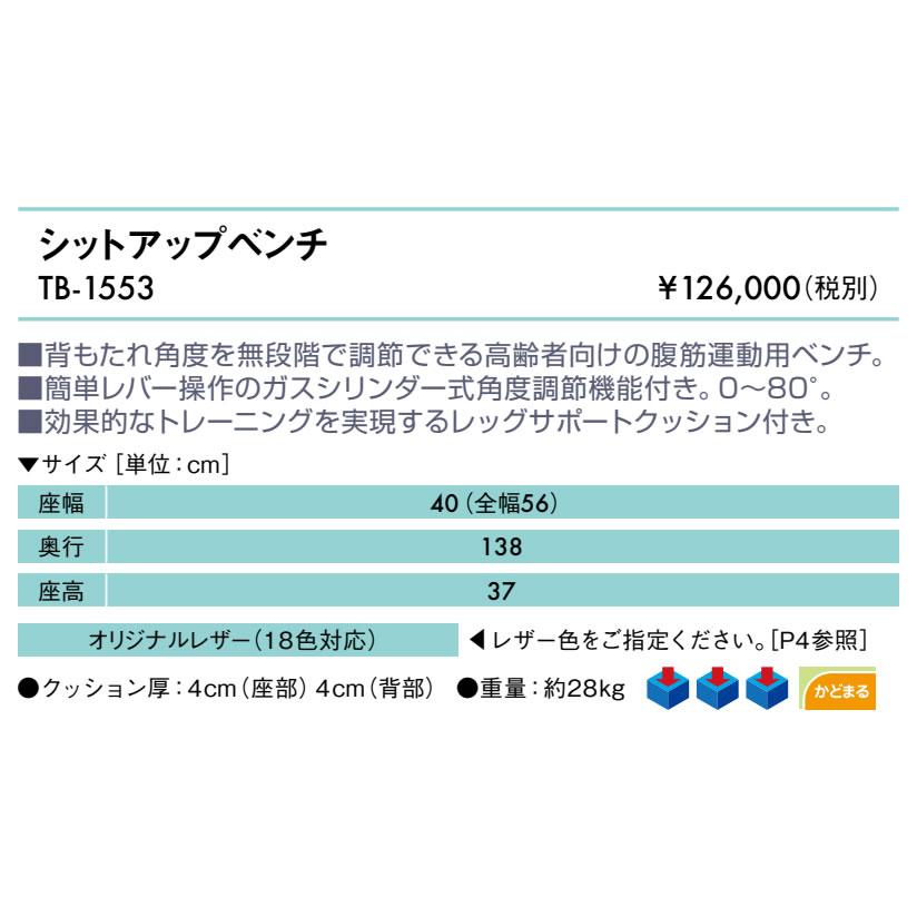 高田ベッド シットアップベンチ TB-1553 リハビリマシン パワーリハビリ 機器 シニア 油圧 高齢者用 トレーニングの画像