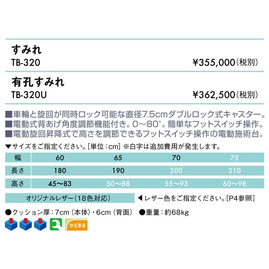 高田ベッド 無孔すみれ TB-320 キャスター付き２Ｍ電動ベッド マッサージベッド 施術 整体 昇降 治療用 医療用 診察台｜embassyco｜02