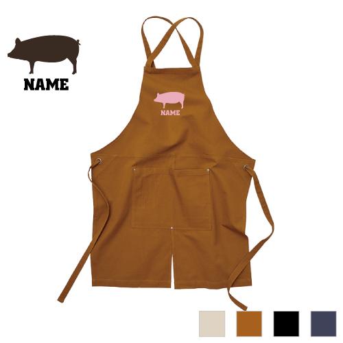 ブタ 名入れエプロン ウォッシュキャンバス クロスタイプ ワーク