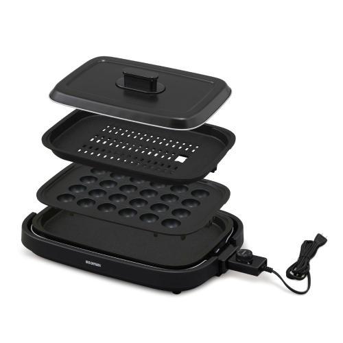 アイリスオーヤマ IHA-A30-B 網焼き風ホットプレート 3枚プレートブラック 新生活 焼肉 たこ焼き お好み焼き ギフト プレゼントの画像
