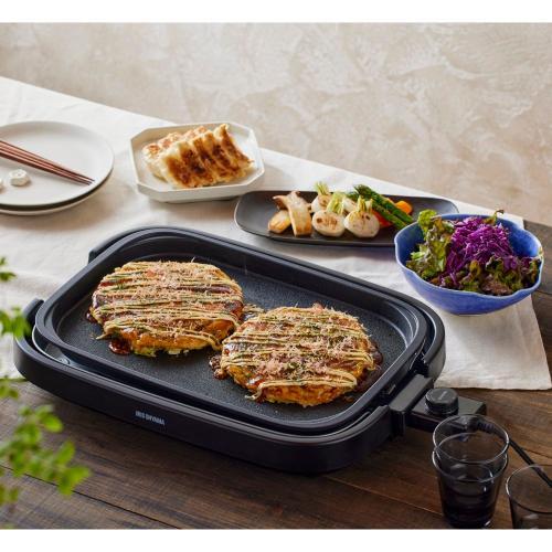 アイリスオーヤマ IHA-A30-B 網焼き風ホットプレート 3枚プレートブラック 新生活 焼肉 たこ焼き お好み焼き ギフト プレゼントの画像