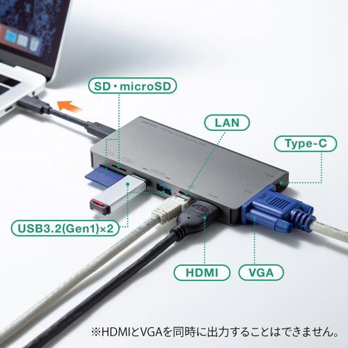 サンワサプライ USB-3TCH13S2 USB Type-C ドッキングハブ(VGA・HDMI・LANポート・カードリーダー搭載)_3