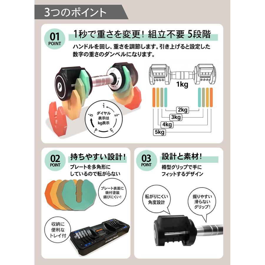 PYKES PEAK ダンベル 可変式 5kg 2個セット可変式 PYKES PEAK ダンベル 可変式 5kg 2個セット可変式