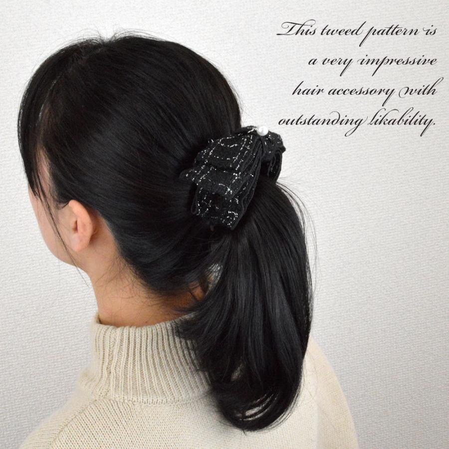 バナナクリップ 大きめ リボン ツイード 可愛い ヘアクリップ ヘア