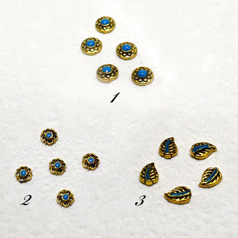 ネイルパーツ ターコイズ コンチョ 6種類 5個入り ネイル メタル