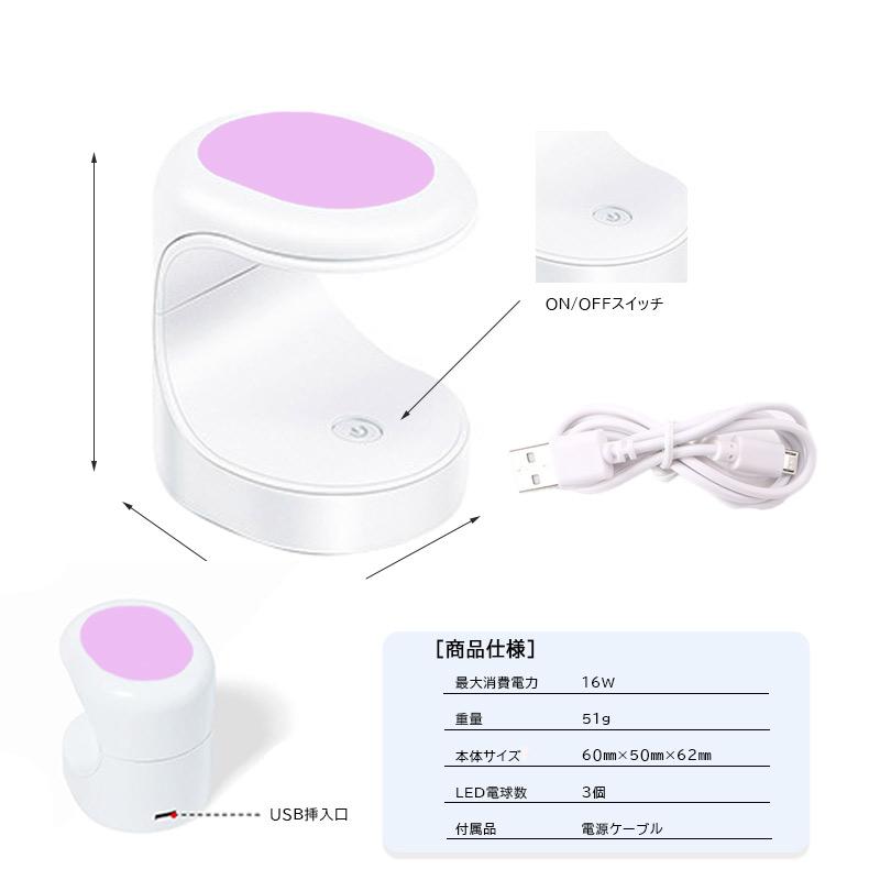 ワンハンド ネイルライト LED UVライト USB給電 16W ダブル光源 高速