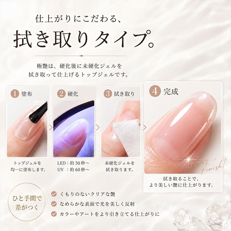 極艶 トップジェル 15ml 大容量 拭き取りタイプ クリアジェル ジェル