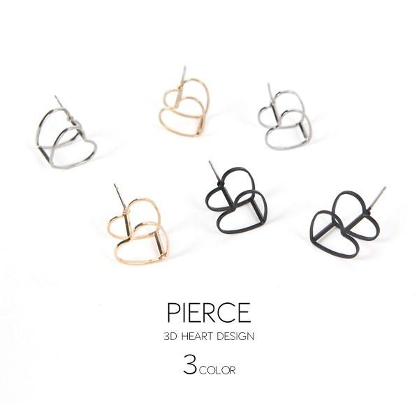 ピアス レディース ハート 立体 3D アクセサリー pierce メタル