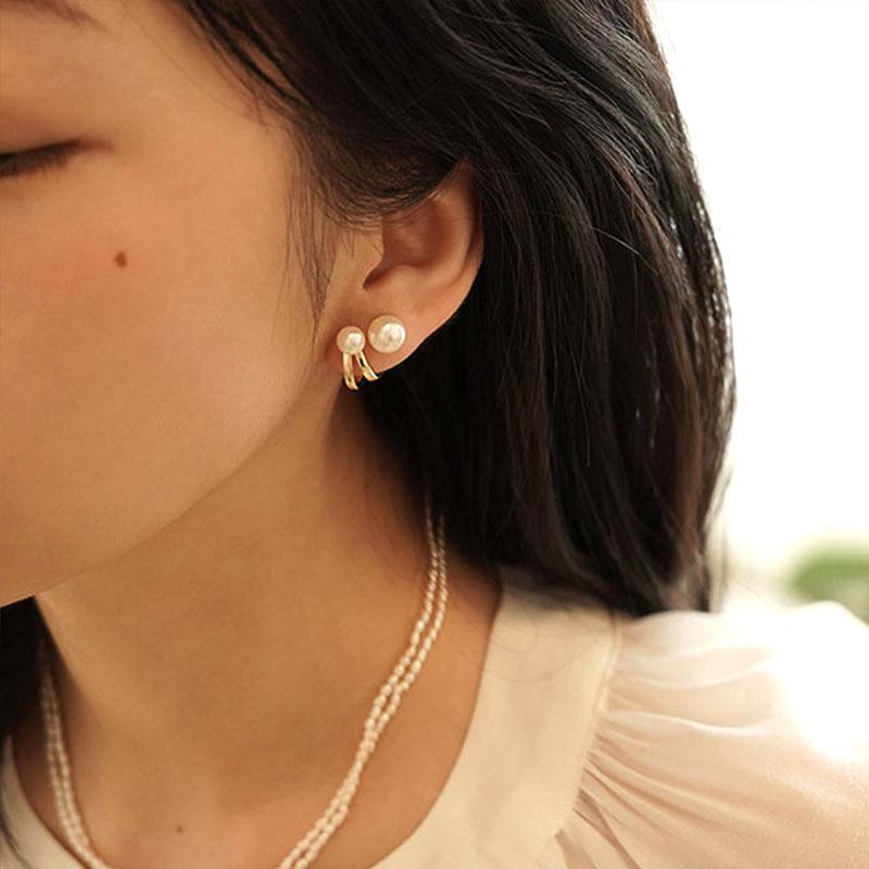 ピアス 18金 アレルギー対応 レ ディース パール こなれ感漂う。ダブル