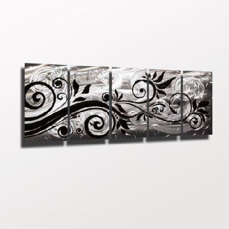 クーポン格安  Whispering Wind、ブラックとシルバー」モダン現代抽象メタルウォール彫刻アートWorkペイントホーム装飾