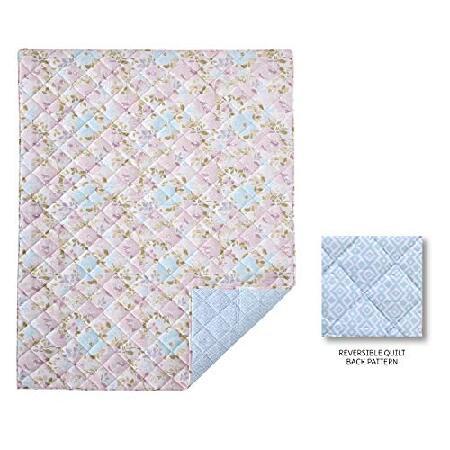【限定製作】 Levtex Baby Malia Floral Pink， Teal， White - 5PC Toddler Set - Kids Bedding - Reversible Quilt， Fitted Sheet， Flat Sheet， Standard Pillow Case， Decora