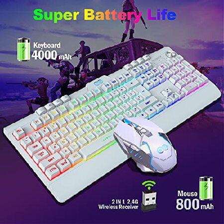 お手頃 Wireless Gaming Keyboard and Mouse Combo with Rainbow LED Backlit Rechargeable 4000mAh Battery Mechanical Ergonomic Waterproof Dustproof 7 Color Mice