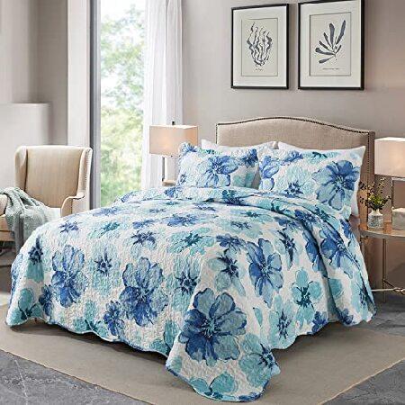 お試し価格！ HoneiLife Quilt Sets King Size - 3 Piece Microfiber Quilts Reversible Bedspreads Print Coverlets Floral Bedding Set All Season Bedcover- Splash-Ink Pa