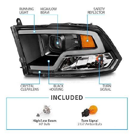 AmeriLite 2009-2018 ダッジ・ラム ピックアップトラック LEDチューブスクエアプロジェクター ブラック 交換用ヘッドライトアセンブリセット ドライバーと助手席｜emiemi｜05
