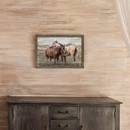 大きな馬のフレーム付きウォールアート:額入り木製馬の絵画 手描きの重厚な質感 野生の馬のアートワーク 寝室用(16x12)｜emiemi｜04
