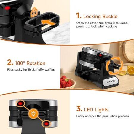 Waffle Maker, Double Belgian Waffle Maker 180°Flip, 1400W Waffle Iron 8 Slices, Rotating ＆ Nonstick Plates with Removable Drip Tray for Easy Clean,｜emiemi｜04