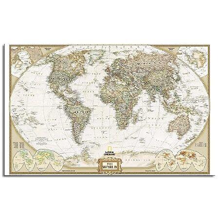 古い地図ポスター地理的世界地図キャンバスは、額入りの42 "x24"の家の1パネルの装飾用の壁アートを印刷します。｜emiemi｜02