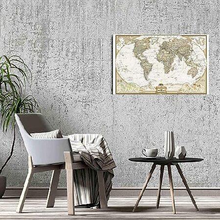 古い地図ポスター地理的世界地図キャンバスは、額入りの42 "x24"の家の1パネルの装飾用の壁アートを印刷します。｜emiemi｜04