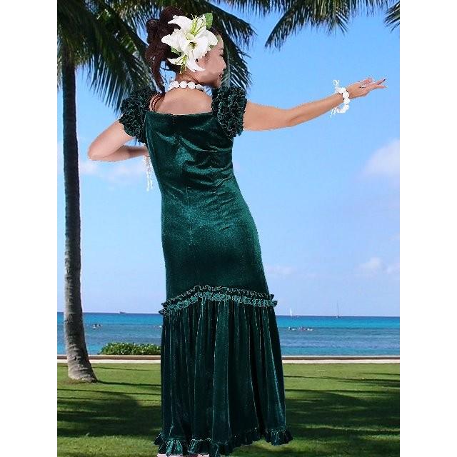 フラダンス ムームー ドレス ベルベット グリーン Fサイズ 1078gF