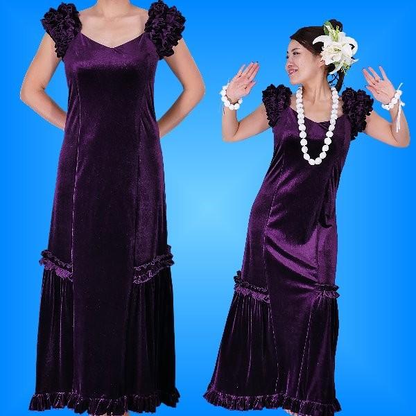 フラダンス ムームー ドレス ベルベット パープル LLサイズ 1078pLL | 