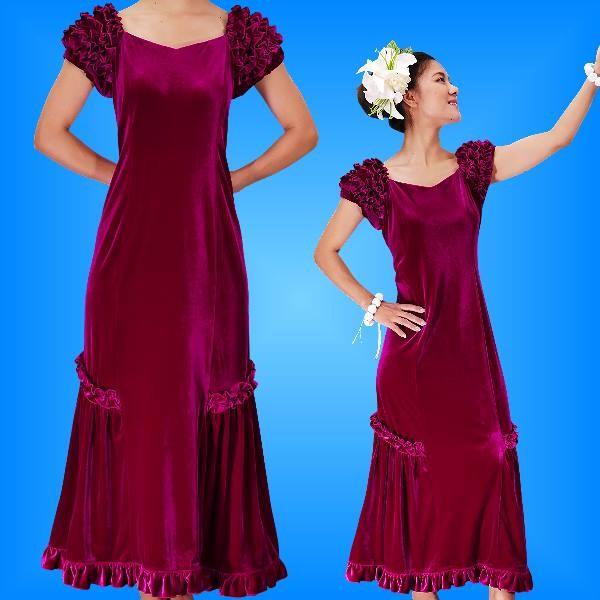 フラダンス ムームー ドレス ベルベット ワイン LLサイズ 1078wiLL | 