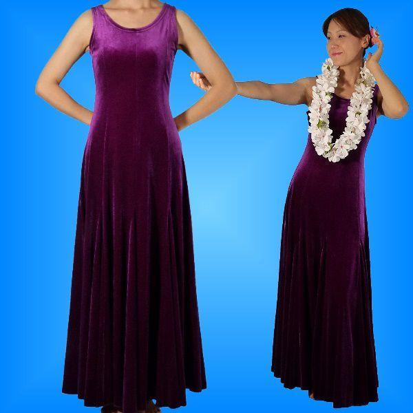 フラダンス ベルベット無地 ワンピースドレス パープル 1268a | 