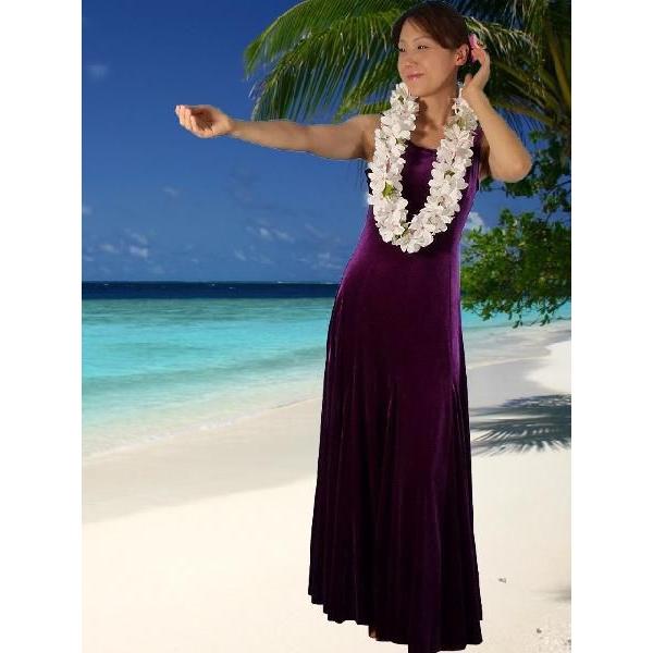 フラダンス ベルベット無地 ワンピースドレス パープル 1268a |  | 01