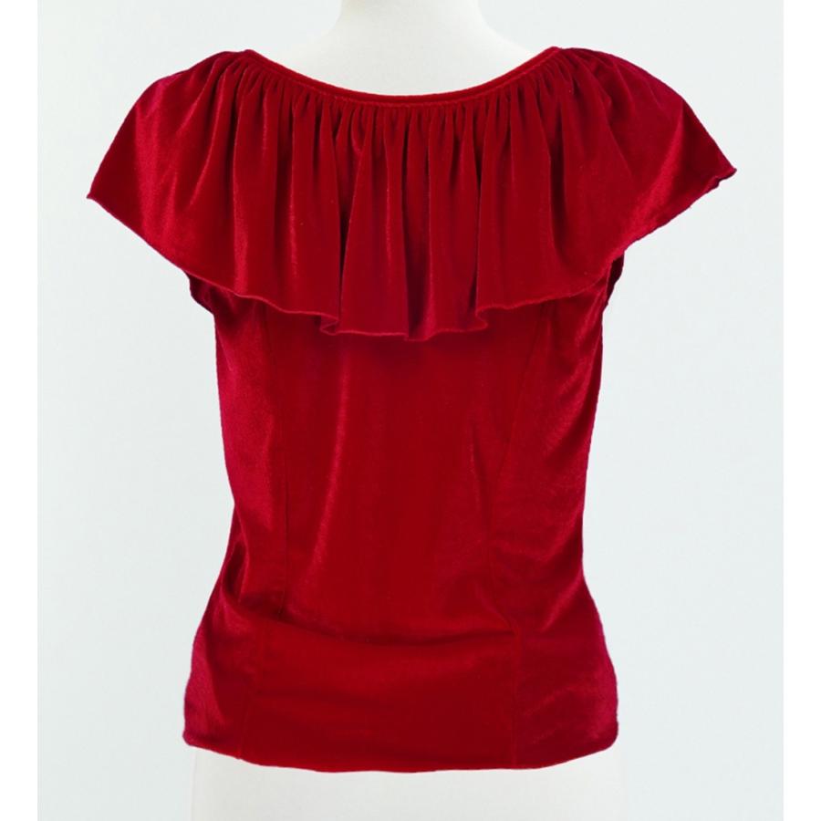 フラダンス ベルベット フリル ブラウス レッド 1315aF |  | 02