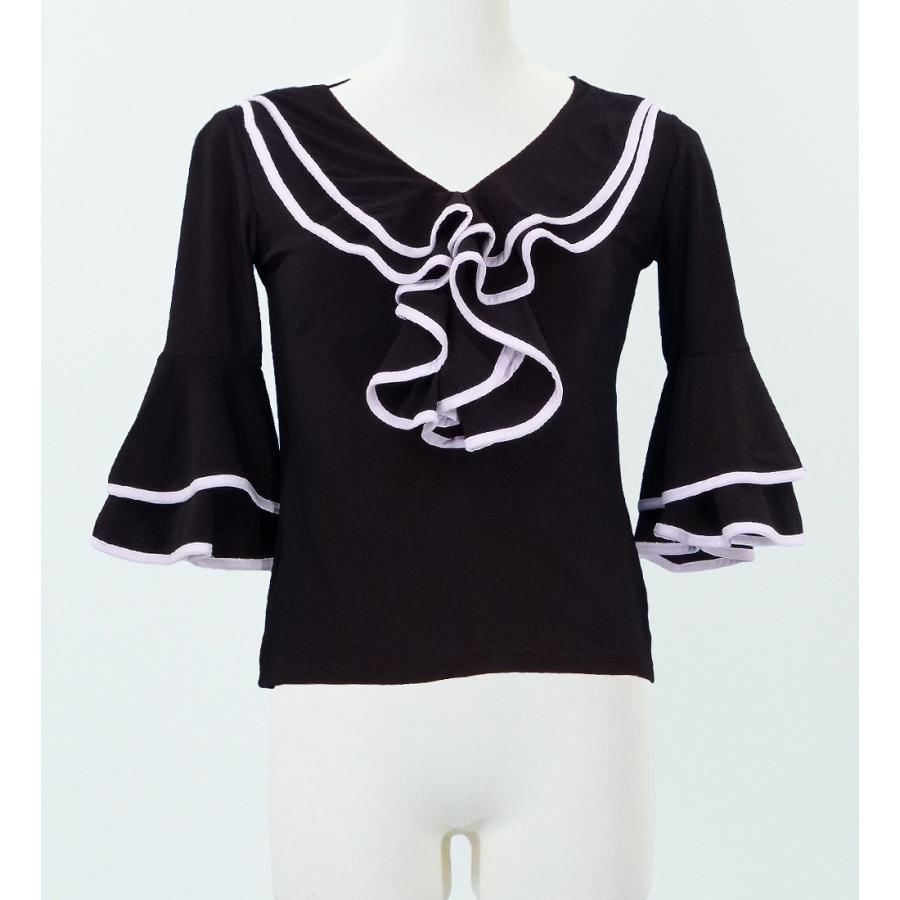 フラメンコ ブラウス ブラック ホワイトライン LLサイズ 141LL | 