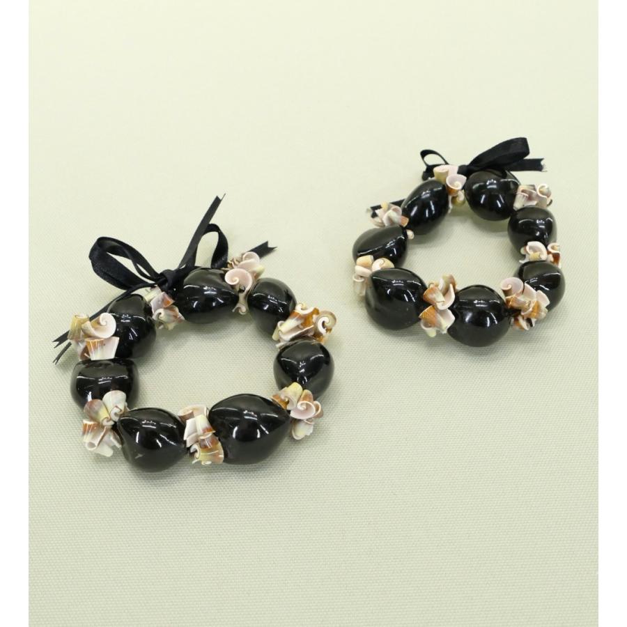 フラダンス ストロベリーシェル（マガキ貝）&ククイ ブレスレット 2点セット ブラック 1498b |  | 02