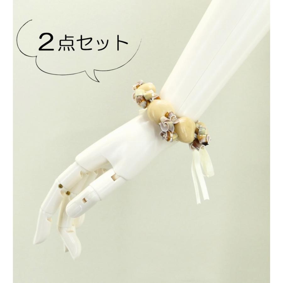 フラダンス ストロベリーシェル（マガキ貝）&ククイ ブレスレット 2点セット ナチュラル 1498n | 