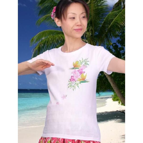 フラダンス Tシャツ L バードオブパラダイス・プルメリア ホワイト 1516lw｜emika｜02
