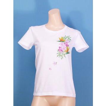 フラダンス Tシャツ L バードオブパラダイス・プルメリア ホワイト 1516lw｜emika｜04