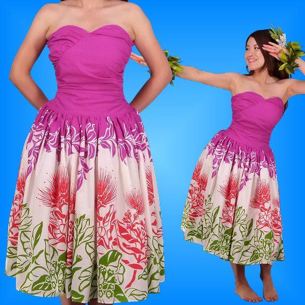 フラダンス ムームー フロントドレープミディ丈ドレス パープル Fサイズ 1595pF | 