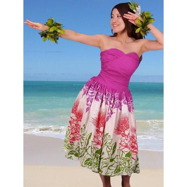 フラダンス ムームー フロントドレープミディ丈ドレス パープル Fサイズ 1595pF |  | 01