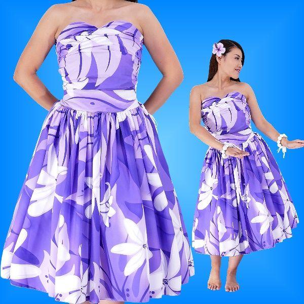 フラダンス ムームー フロントドレープミディ丈ドレス パープル Fサイズ 1661pF | 