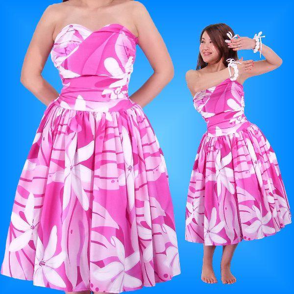 フラダンス ムームー フロントドレープミディ丈ドレス ピンク LLサイズ 1661piLL | 