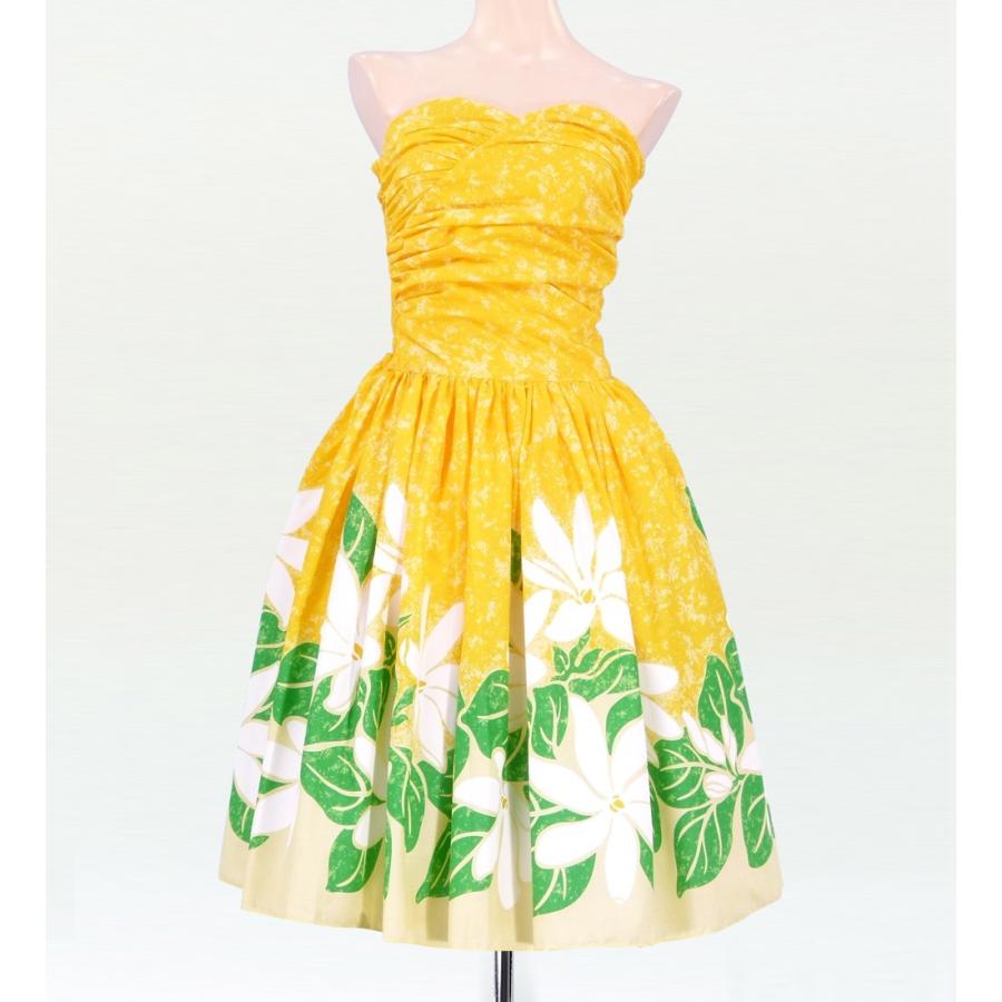 フラダンス ムームー フロントドレープミディ丈ドレス イエロー Fサイズ 1757yF | 